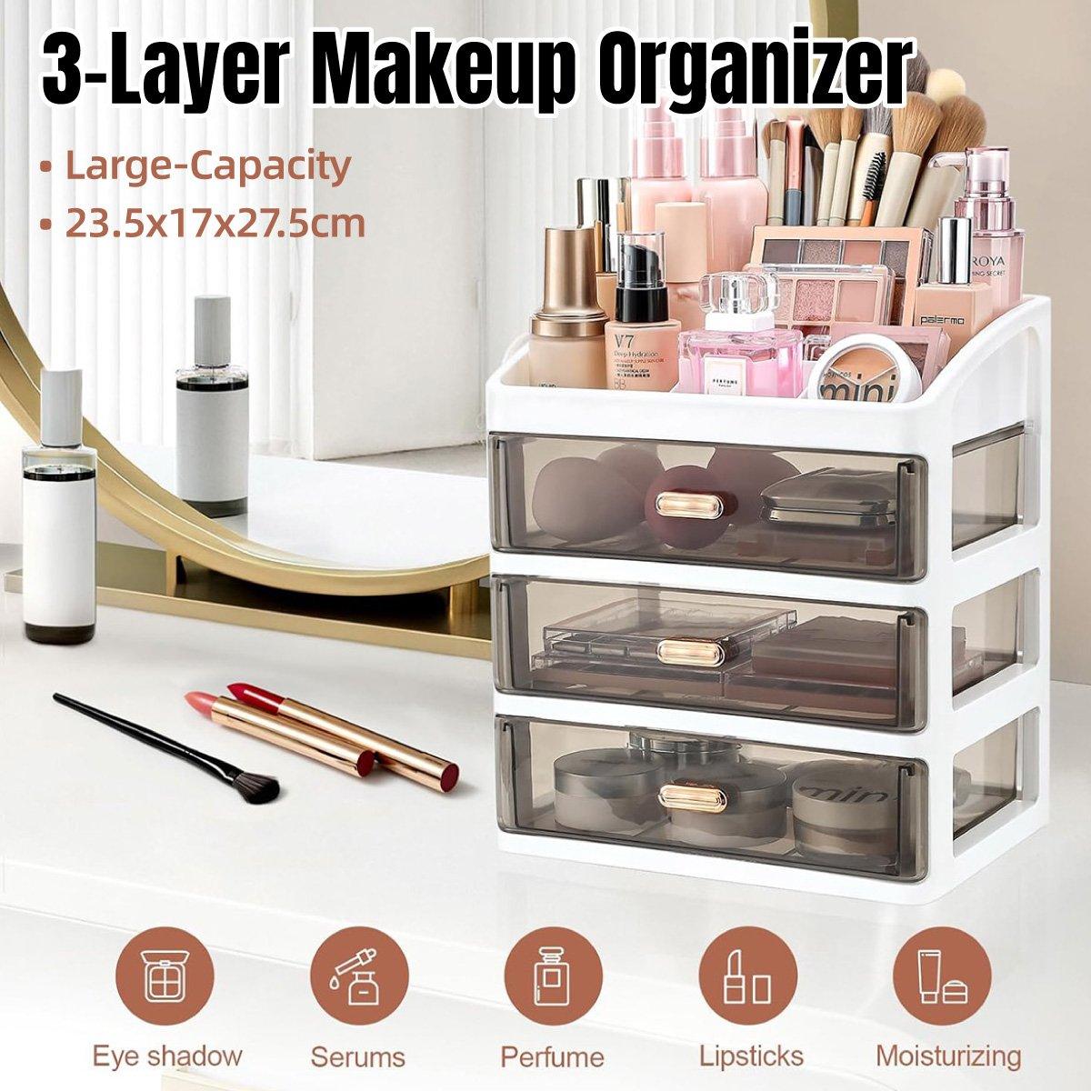 3Layer Cosmetic Organiser Storage Drawer Case Makeup Box for Home and Bathroom V528-BOX-3-BLACK-372070