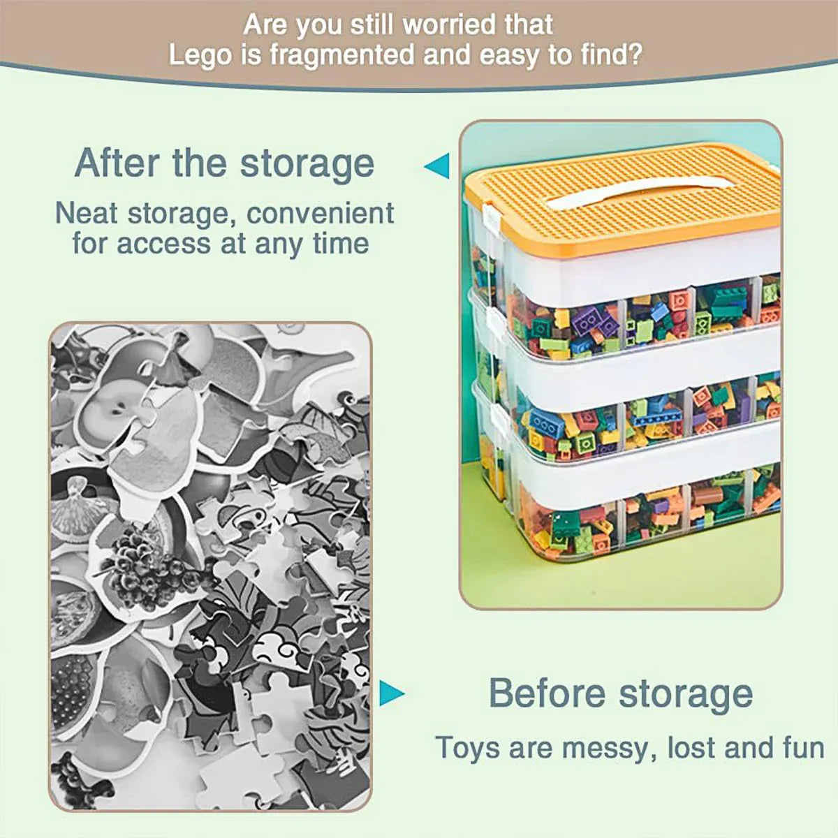 3Layer Storage Box Large Capacity Toy Organizer Building Block Storage Container - Green V528-BOX-3-GREEN-327168