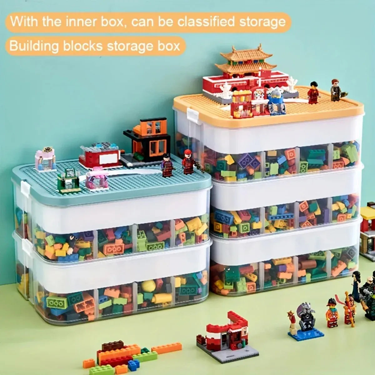 3Layer Storage Box Large Capacity Toy Organizer Building Block Storage Container - Green V528-BOX-3-GREEN-327168