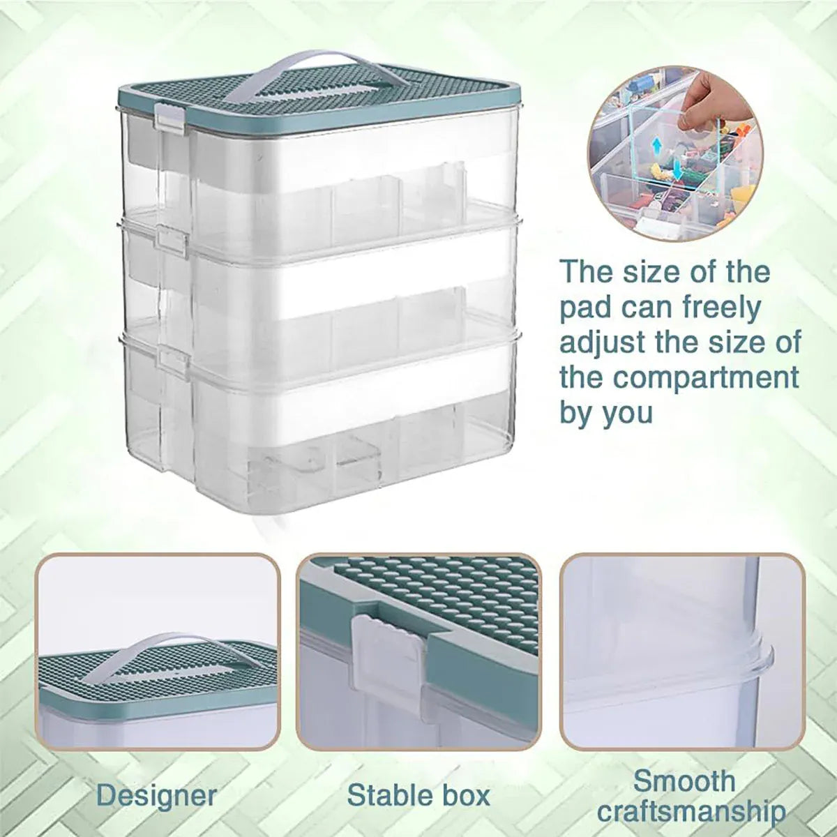 3Layer Storage Box Large Capacity Toy Organizer Building Block Storage Container - Green V528-BOX-3-GREEN-327168