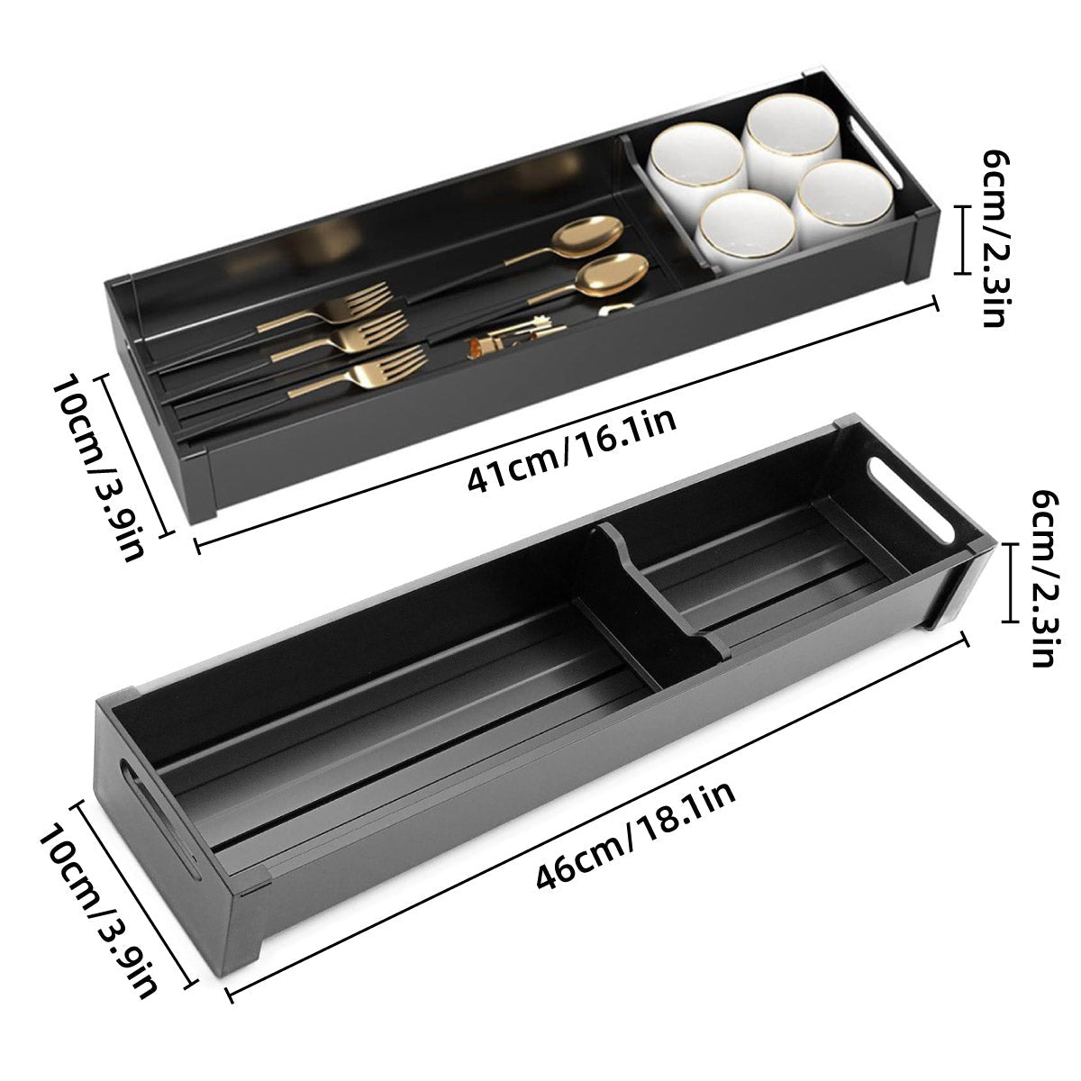Kitchen Cabinet Drawer Cutlery Tray Utensil Organiser Insert Divider Storage - 46x10cm
