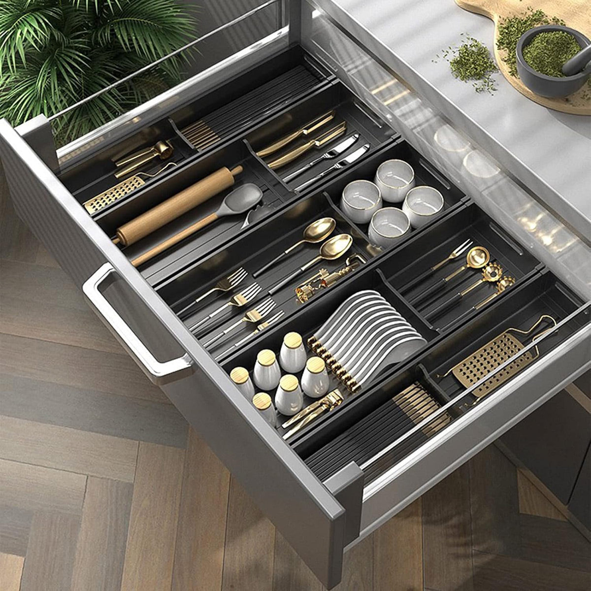 Kitchen Cabinet Drawer Cutlery Tray Utensil Organiser Insert Divider Storage - 46x10cm V528-BOX-46-10-614609