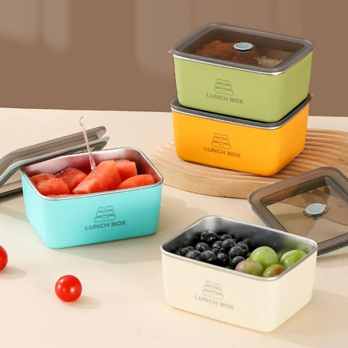 4pcs Sealed Crisper Food Storage Container Set Bento Box Refrigerator Organizer V528-BOX-4PCS-577504