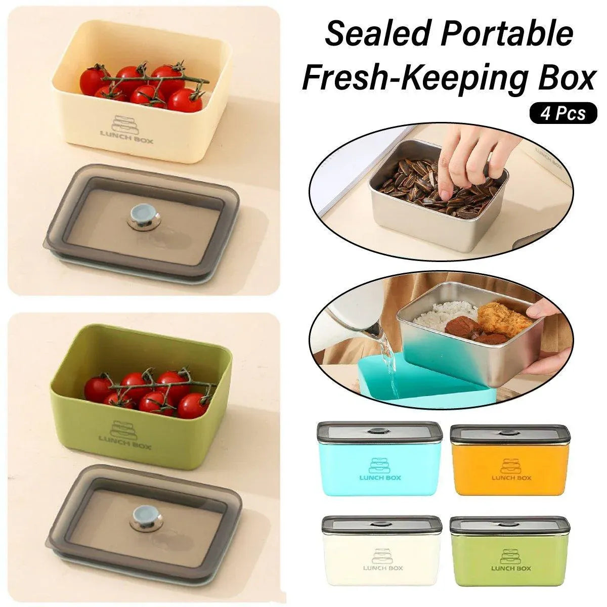 4pcs Sealed Crisper Food Storage Container Set Bento Box Refrigerator Organizer V528-BOX-4PCS-577504