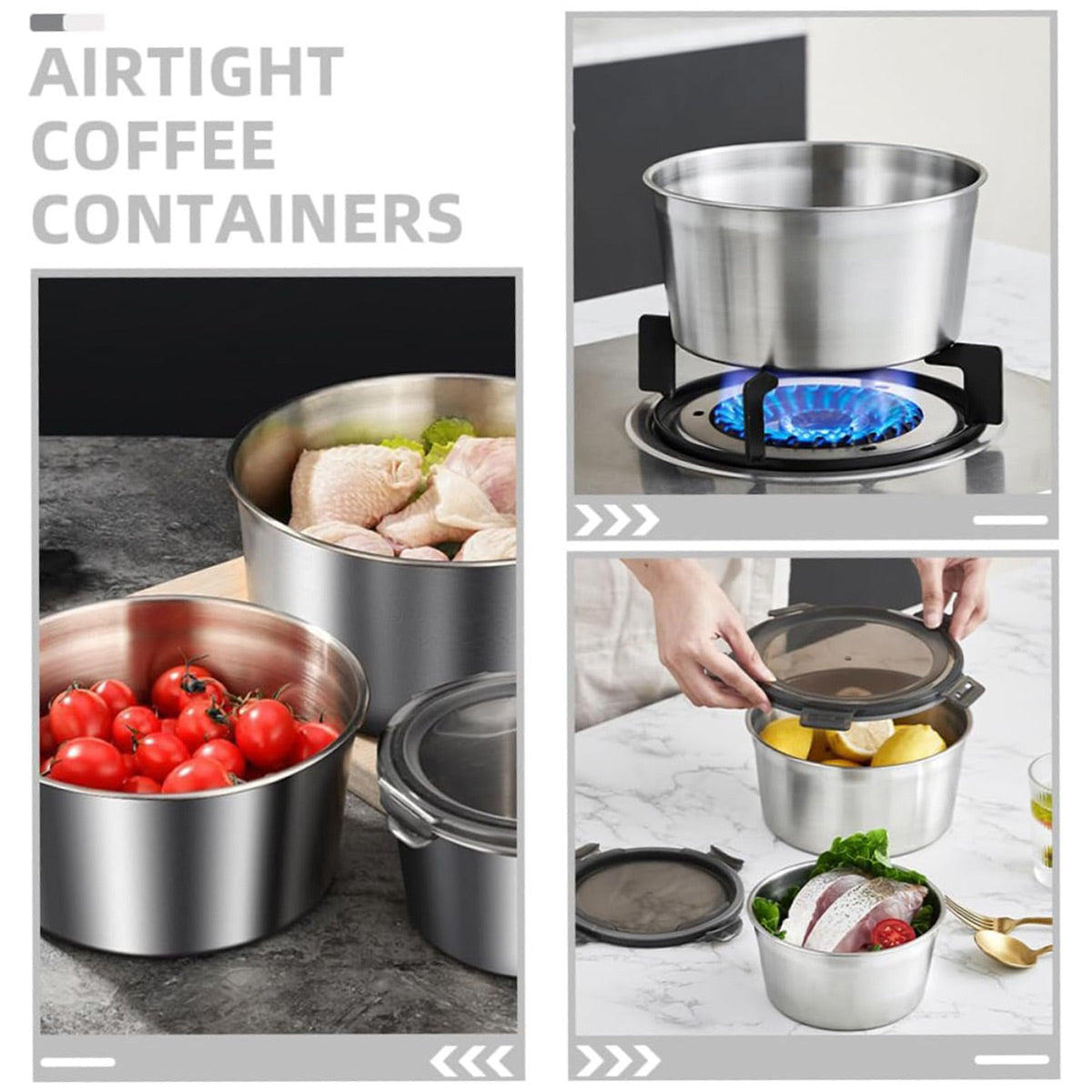 Stainless Steel Box Set 4pcs Sealed Lunch Food Container Refrigerator Use V528-BOX-4PCS-675158
