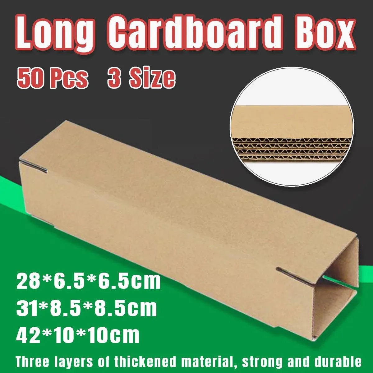 50pcs Long Strip Carton Flat Square Durable Shipping Boxes for Packaging Storage - 6.5cm x 6.5cm x 28cm V528-BOX-50PCS-65-280-257731