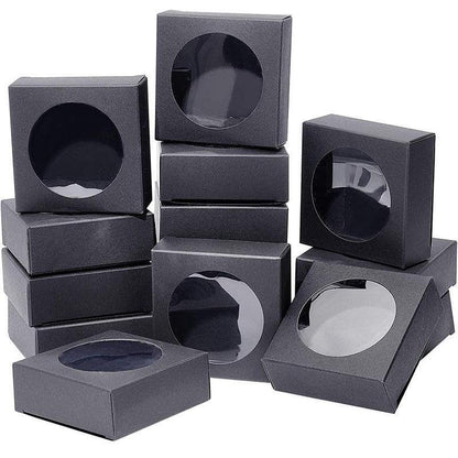 50PCS Handmade Soap Paper Box Round Window Kraft Black White Candy Biscuit Box - Khaki-50pcs 7.5*7.5*3CM V528-BOX-50PCS-KHAKI-75-75-3-821606
