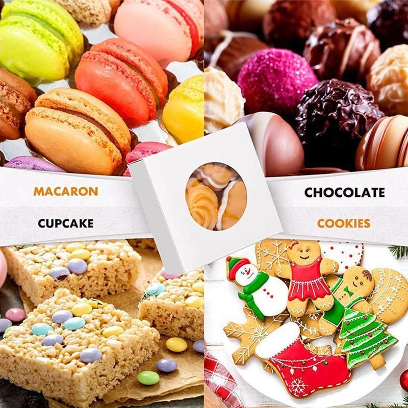 50PCS Handmade Soap Paper Box Round Window Kraft Black White Candy Biscuit Box - Khaki-50pcs 8*8*3CM V528-BOX-50PCS-KHAKI-8-8-3-234561