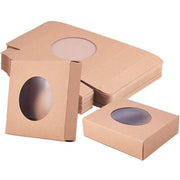 50PCS Handmade Soap Paper Box Round Window Kraft Black White Candy Biscuit Box - Khaki-50pcs 8*8*3CM V528-BOX-50PCS-KHAKI-8-8-3-234561