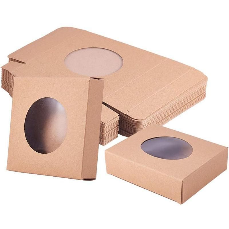 50PCS Handmade Soap Paper Box Round Window Kraft Black White Candy Biscuit Box - Khaki-50pcs 8*8*3CM V528-BOX-50PCS-KHAKI-8-8-3-234561