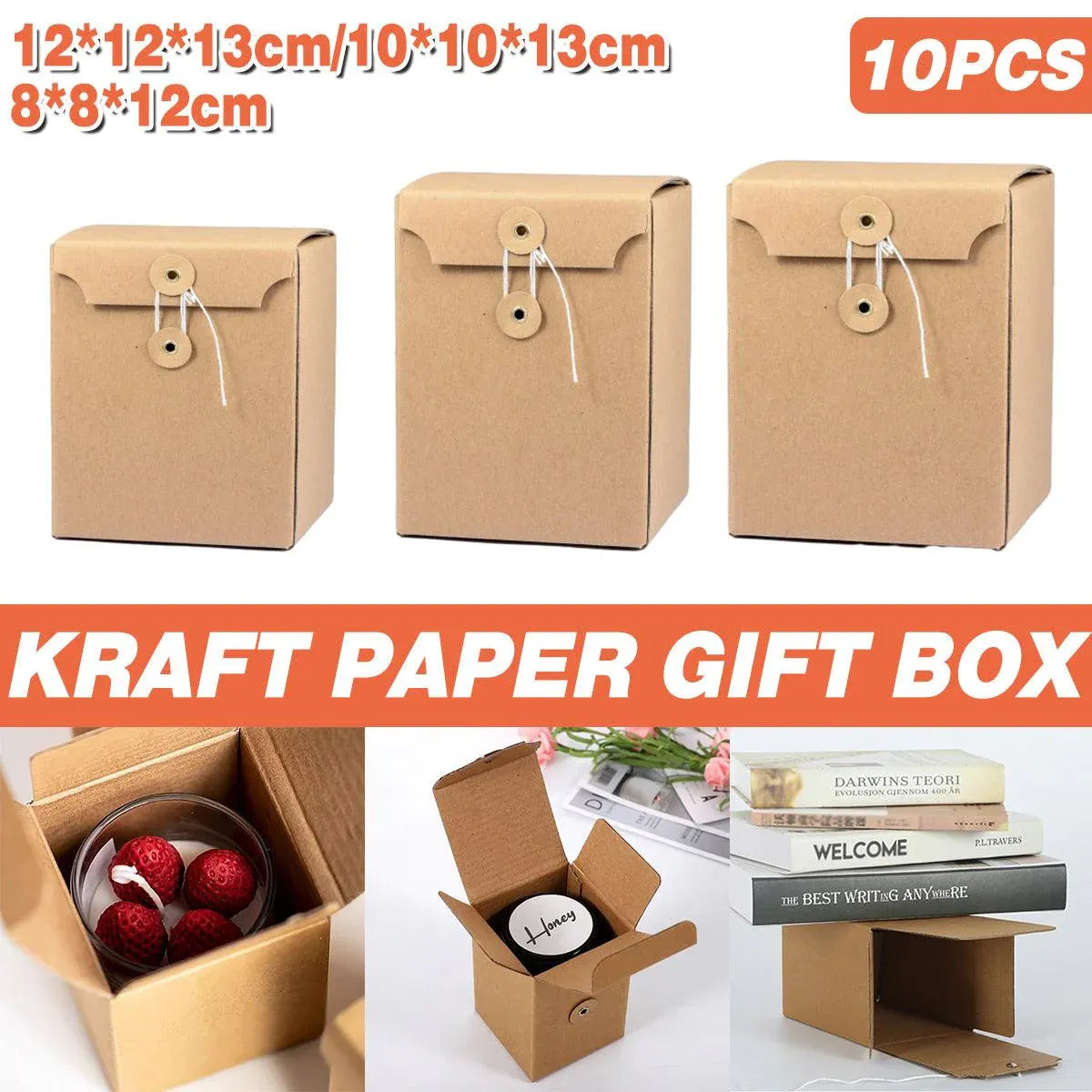 10PCS Kraft Paper Box Corrugated Packaging Box Gift Storage Transport Carton - 8x8x12cm V528-BOX-8-8-12-10PCS-334538
