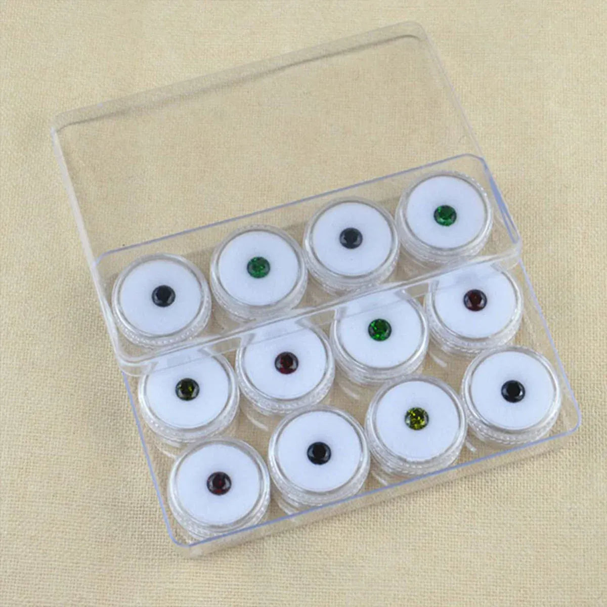 Transparent Round Gemstone Display Box Organizer Case with Lid Storage Packaging - Black V528-BOX-BLACK-834234