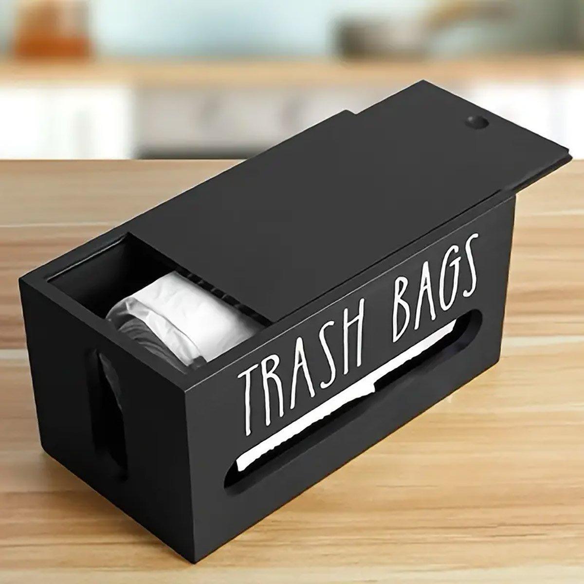 Wooden Plastic Bag Storage Box Hanging Rubbish Bag Organizer Extractable Tissue V528-BOX-BLACK-971751