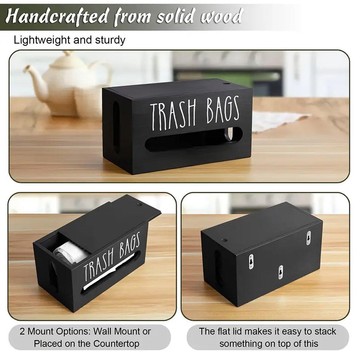 Wooden Plastic Bag Storage Box Hanging Rubbish Bag Organizer Extractable Tissue V528-BOX-BLACK-971751