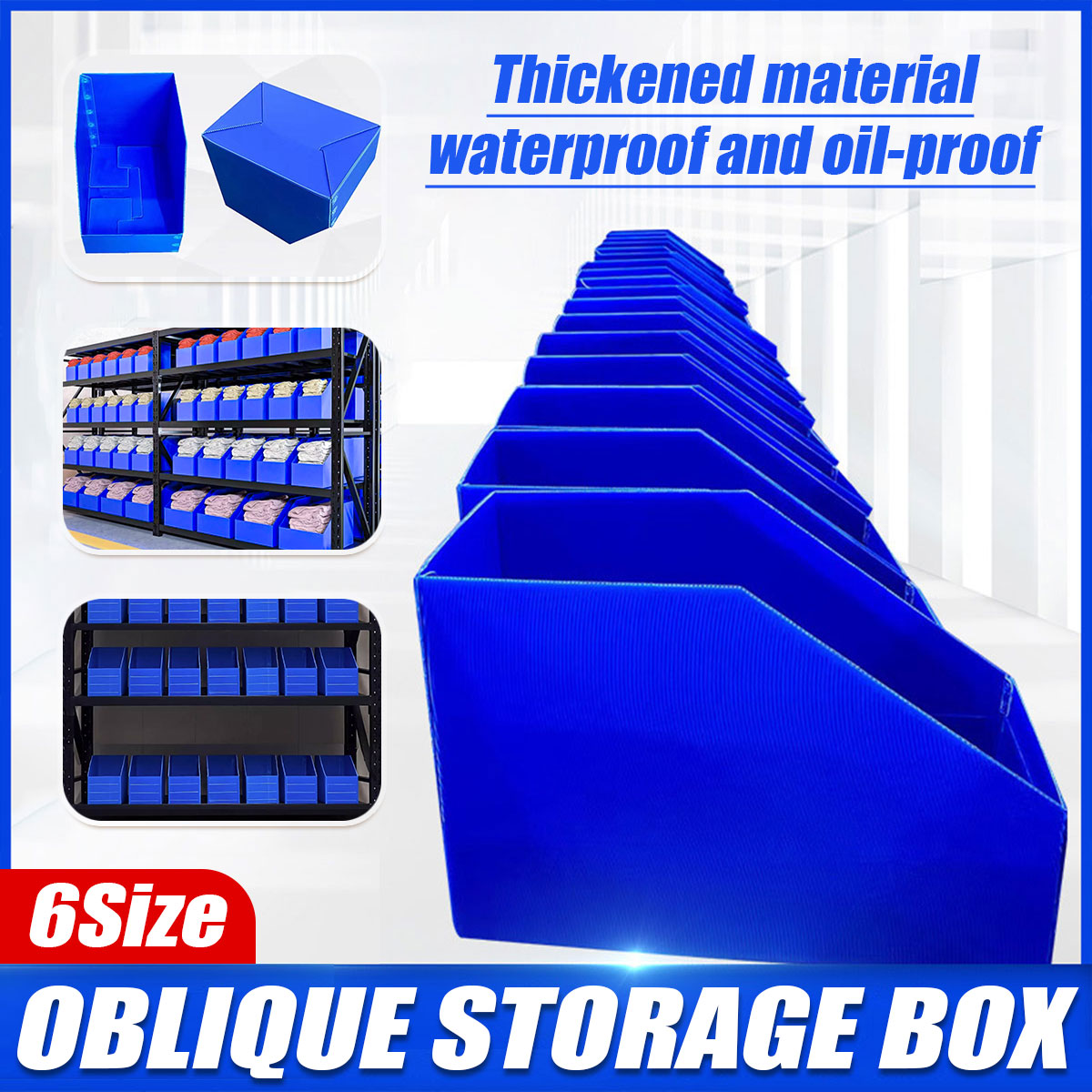 Plastic Storage Box Set 6Size Clear Hard Case Miter Tool Parts Display Organiser - 30x20x30cm V528-BOX-BLUE-30-20-30-711686