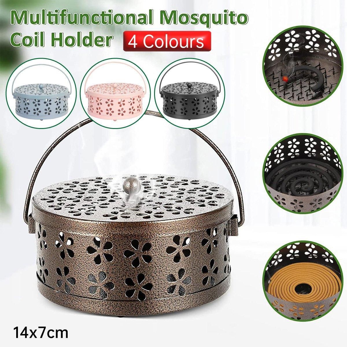 Iron Mosquito Incense Box Fireproof Tray Stand Indoor Household Incense Holder - Pink V528-BOX-PINK-401760