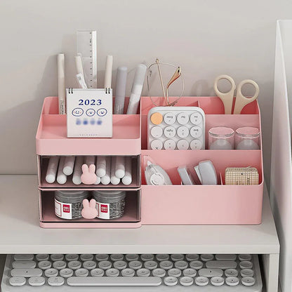 Cartoon Drawer Type Cosmetic Jewelry Storage Box Desktop Student Stationery Box - Pink V528-BOX-PINK-786603