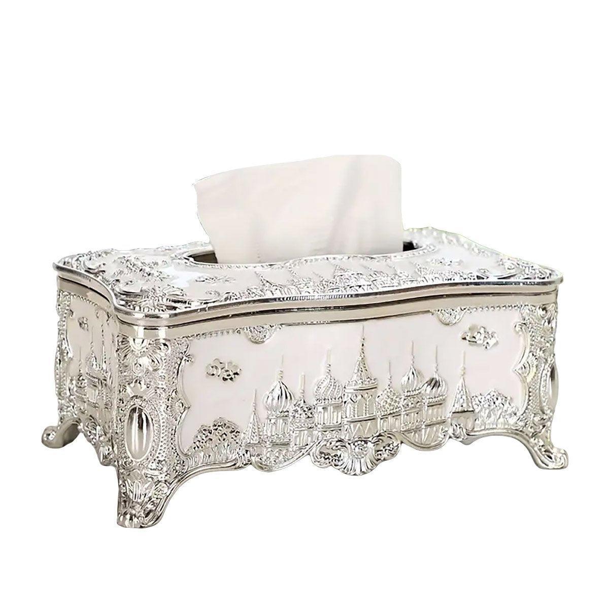 Small Napkin Tissue Box Creative Plastic Desktop Paper Holder Compact Design - Silver V528-BOX-SILVER-600973