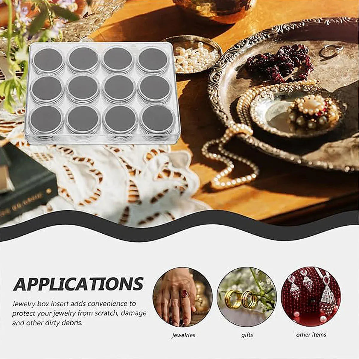 Transparent Round Gemstone Display Box Organizer Case with Lid Storage Packaging - White V528-BOX-WHITE-511257