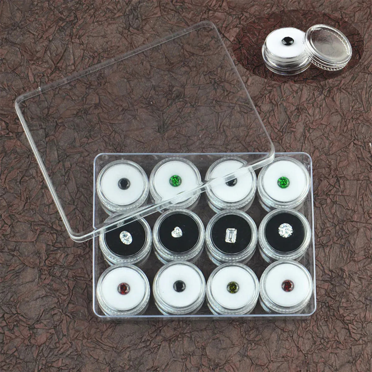 Transparent Round Gemstone Display Box Organizer Case with Lid Storage Packaging - White V528-BOX-WHITE-511257