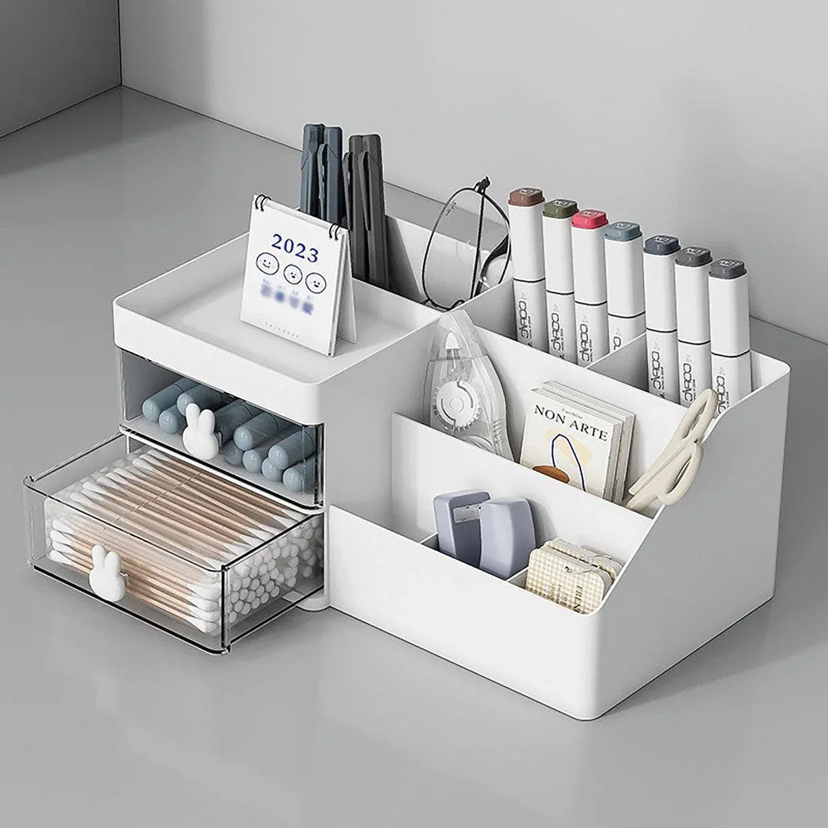 Cartoon Drawer Type Cosmetic Jewelry Storage Box Desktop Student Stationery Box - White V528-BOX-WHITE-643085