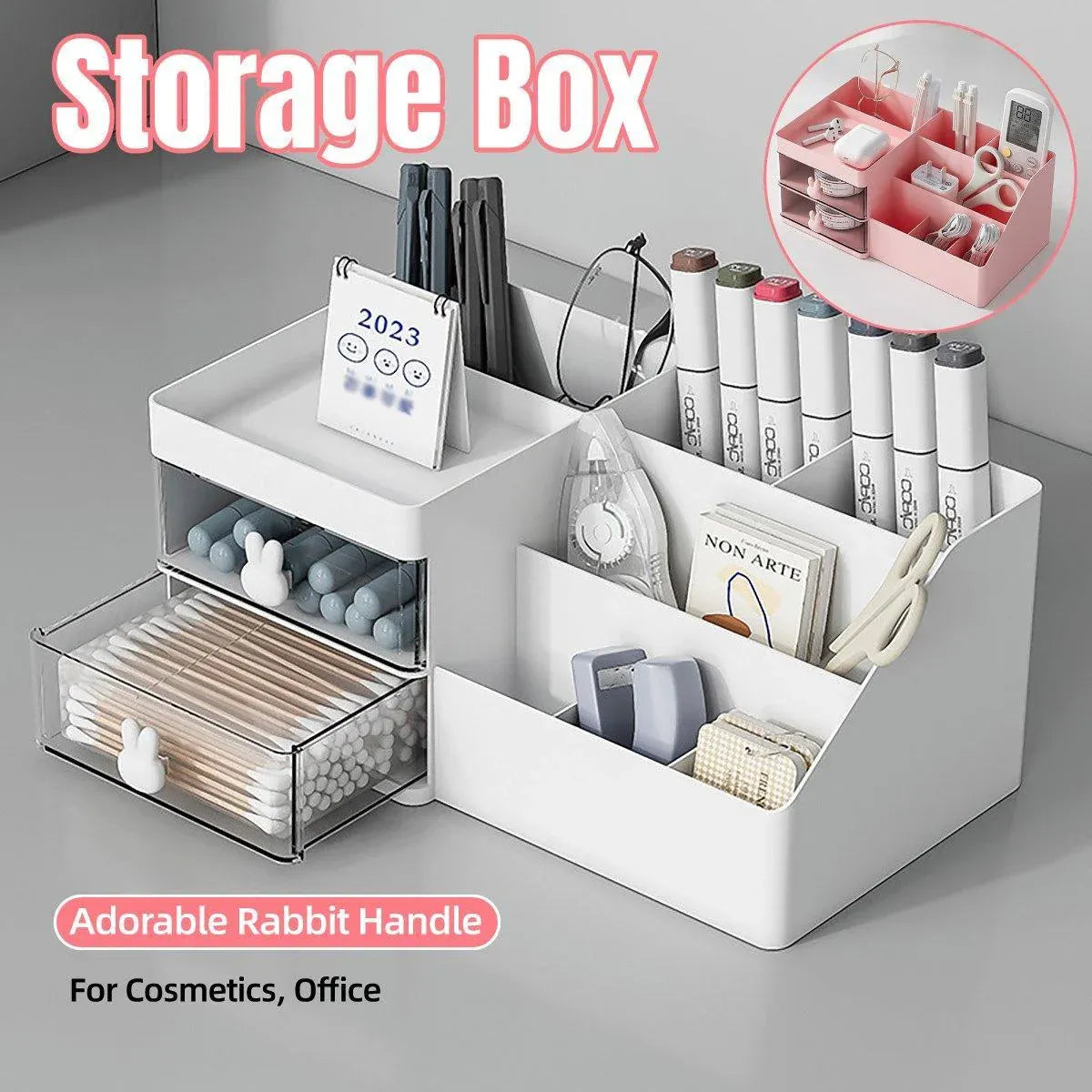 Cartoon Drawer Type Cosmetic Jewelry Storage Box Desktop Student Stationery Box - White V528-BOX-WHITE-643085