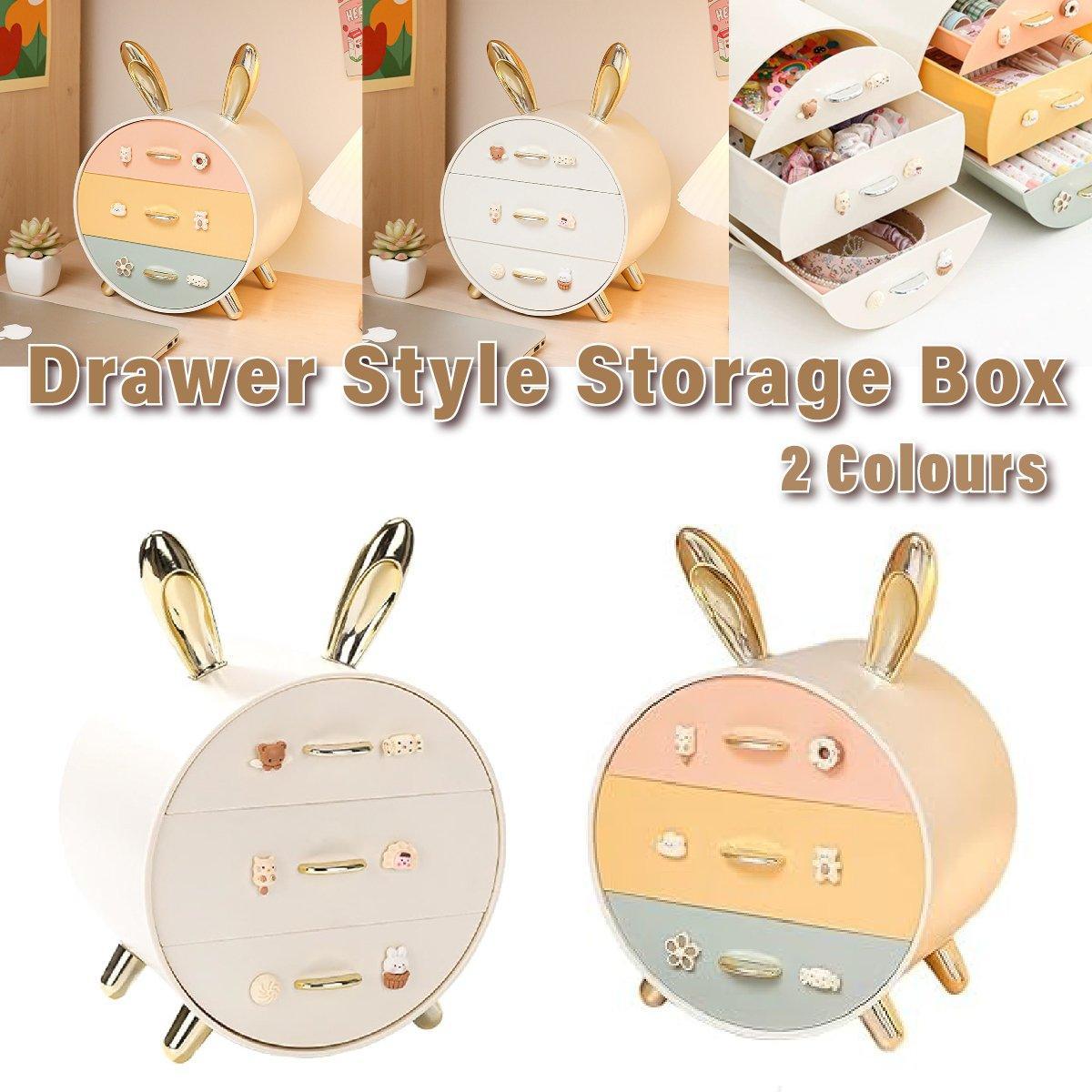 Large Multi-functional Makeup Storage Organizer Rabbit Decor Drawer Cosmetic Box - White V528-BOX-WHITE-657985