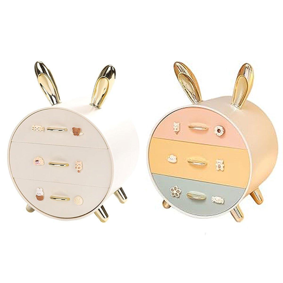 Large Multi-functional Makeup Storage Organizer Rabbit Decor Drawer Cosmetic Box - White V528-BOX-WHITE-657985