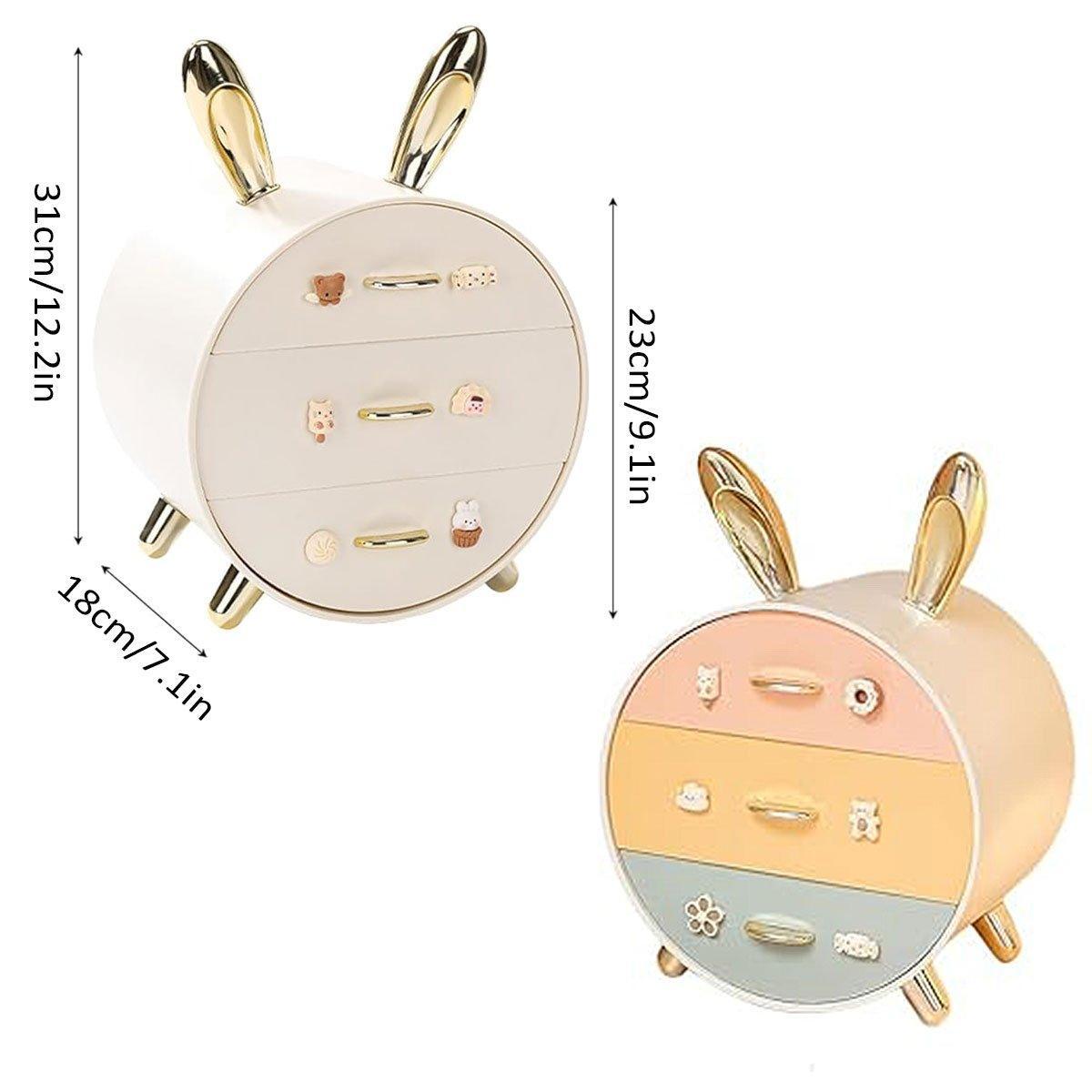 Large Multi-functional Makeup Storage Organizer Rabbit Decor Drawer Cosmetic Box - White V528-BOX-WHITE-657985