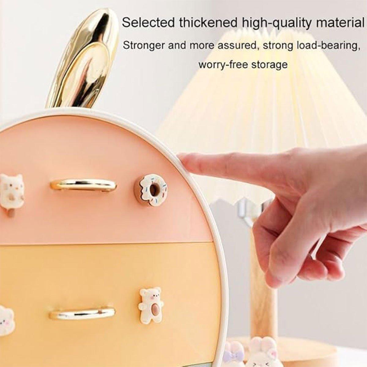 Large Multi-functional Makeup Storage Organizer Rabbit Decor Drawer Cosmetic Box - White V528-BOX-WHITE-657985