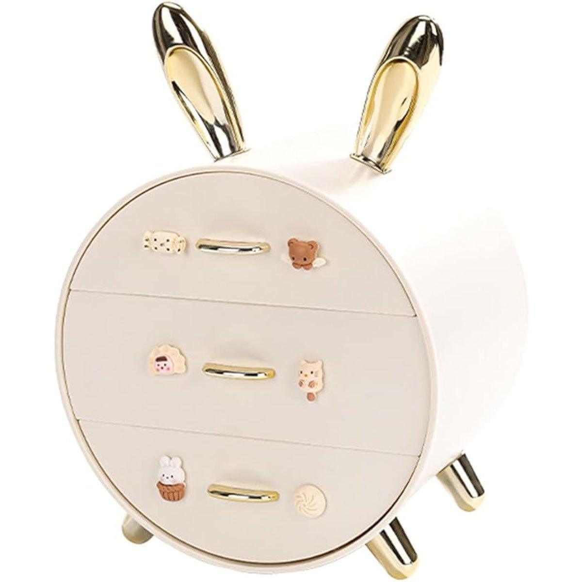Large Multi-functional Makeup Storage Organizer Rabbit Decor Drawer Cosmetic Box - White V528-BOX-WHITE-657985
