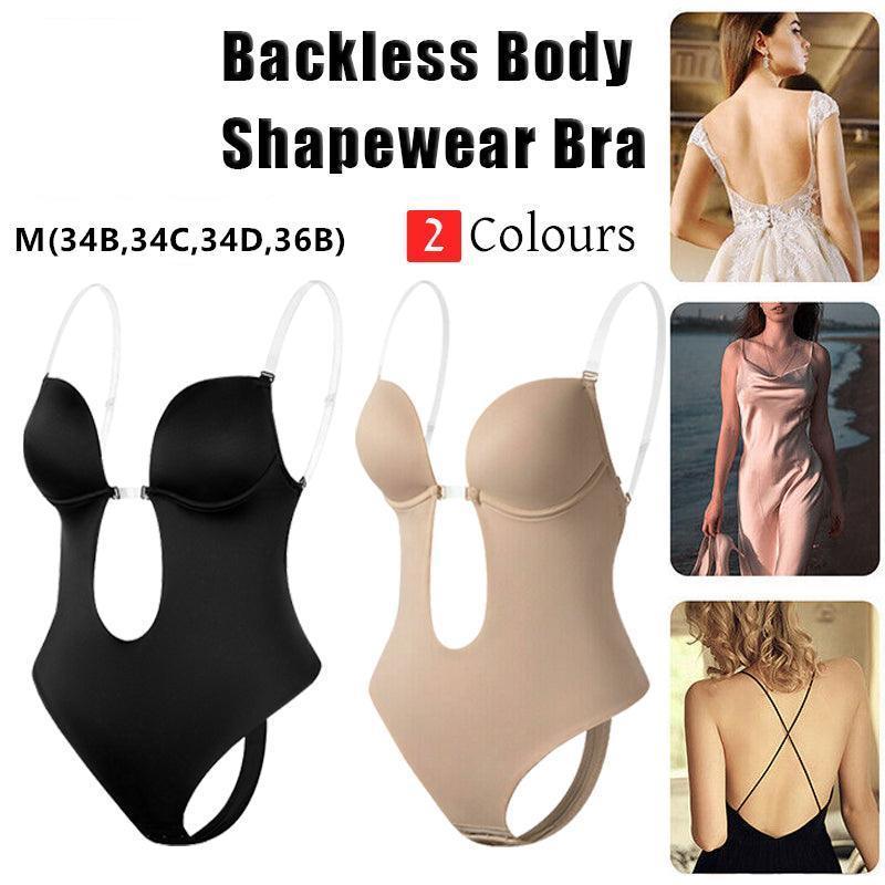 M Size Women Deep U Plunge Seamless Push Up Bra Thong Backless Bodysuit - Skin V528-BRABODYSUIT-BEIGE-M-938875