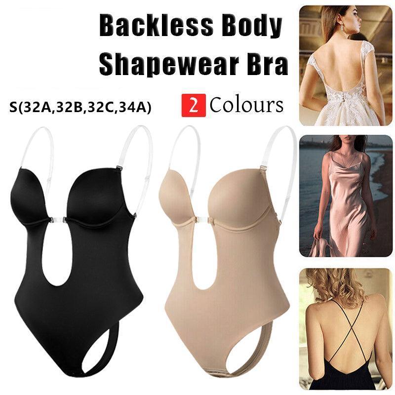 S Size Women Deep U Plunge Seamless Push Up Bra Thong Backless Bodysuit - Skin V528-BRABODYSUIT-BEIGE-S-920931