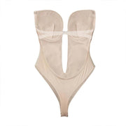 S Size Women Deep U Plunge Seamless Push Up Bra Thong Backless Bodysuit - Skin V528-BRABODYSUIT-BEIGE-S-920931
