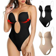 S Size Women Deep U Plunge Seamless Push Up Bra Thong Backless Bodysuit - Skin V528-BRABODYSUIT-BEIGE-S-920931