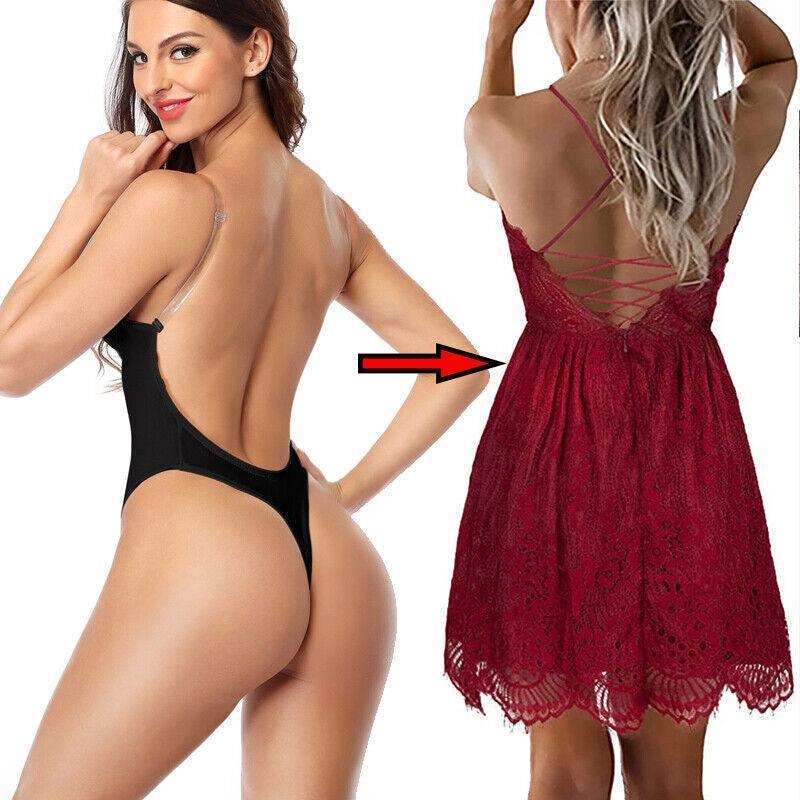 S Size Women Deep U Plunge Seamless Push Up Bra Thong Backless Bodysuit - Black V528-BRABODYSUIT-BLACK-S-781206