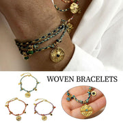 Boho Bracelet Set Women Natural Stone Woven Retro Style Adjustable Layered - Pink V528-BRACELET-SB23062401M-595134
