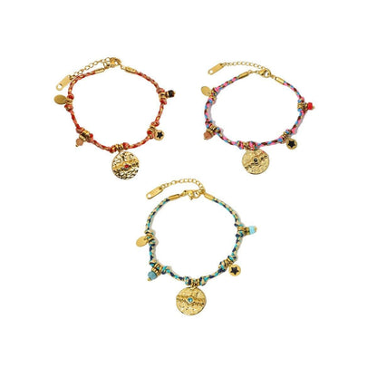 Boho Bracelet Set Women Natural Stone Woven Retro Style Adjustable Layered - Pink V528-BRACELET-SB23062401M-595134