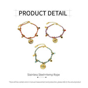 Boho Bracelet Set Women Natural Stone Woven Retro Style Adjustable Layered - Pink V528-BRACELET-SB23062401M-595134