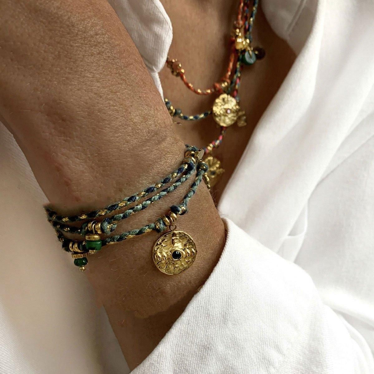 Boho Bracelet Set Women Natural Stone Woven Retro Style Adjustable Layered - Pink V528-BRACELET-SB23062401M-595134