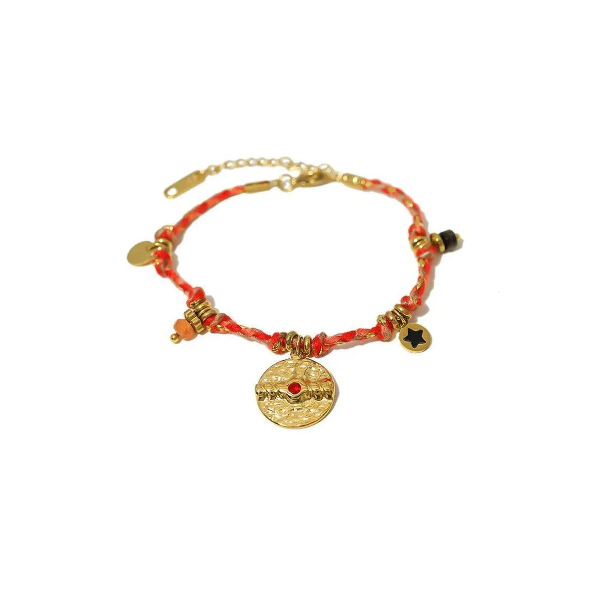 Boho Bracelet Set Women Natural Stone Woven Retro Style Adjustable Layered - Pink V528-BRACELET-SB23062401M-595134