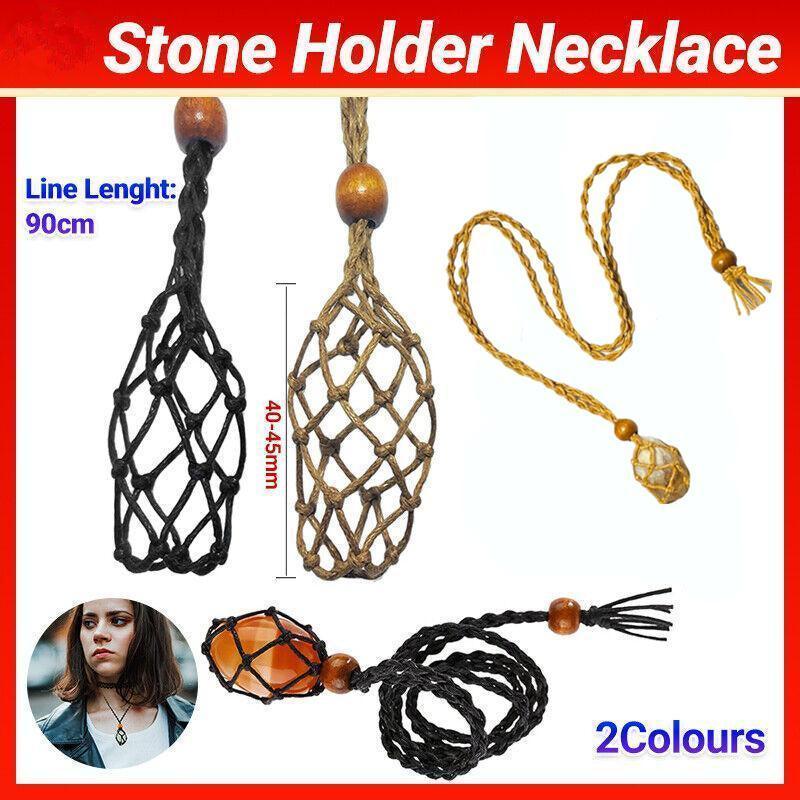 L Size Empty Stone Holder Necklace Crystal Quartz Gemstone Cage Rope Cord Pendant DIY - Brown V528-BRAIDEDNECKLACE-BROWN-L-478146