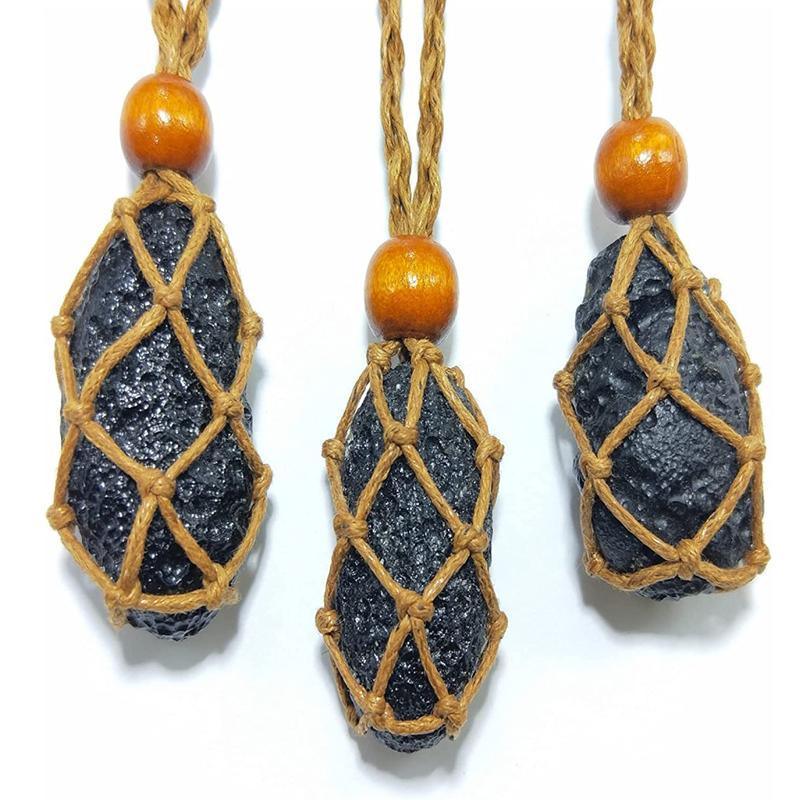 L Size Empty Stone Holder Necklace Crystal Quartz Gemstone Cage Rope Cord Pendant DIY - Brown V528-BRAIDEDNECKLACE-BROWN-L-478146