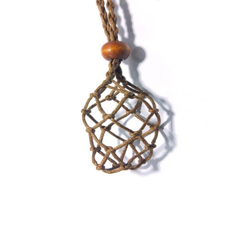 L Size Empty Stone Holder Necklace Crystal Quartz Gemstone Cage Rope Cord Pendant DIY - Brown V528-BRAIDEDNECKLACE-BROWN-L-478146