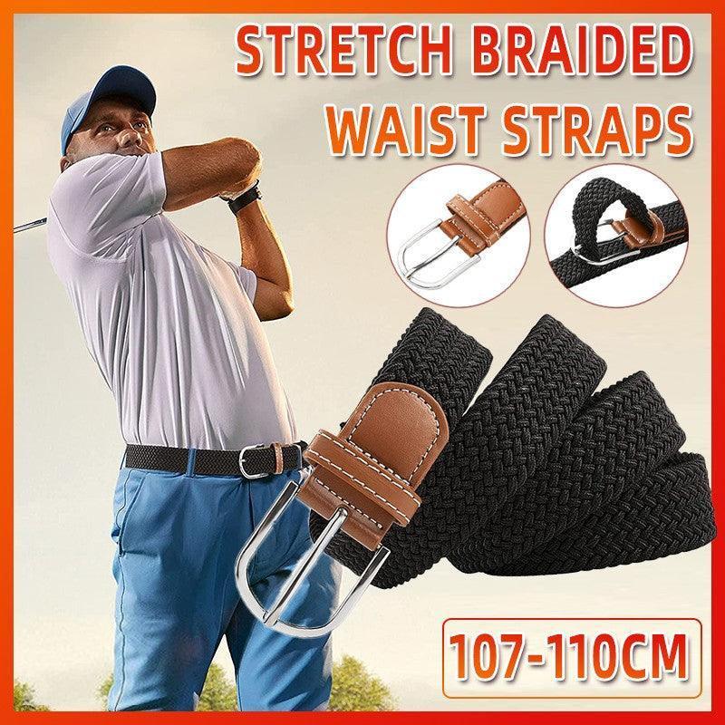 Belt For Men Elastic Waistband Canvas Buckle Braided Mens Woven Stretch Strar V528-BRAIDEDWAISTBAND-BLACK-670099