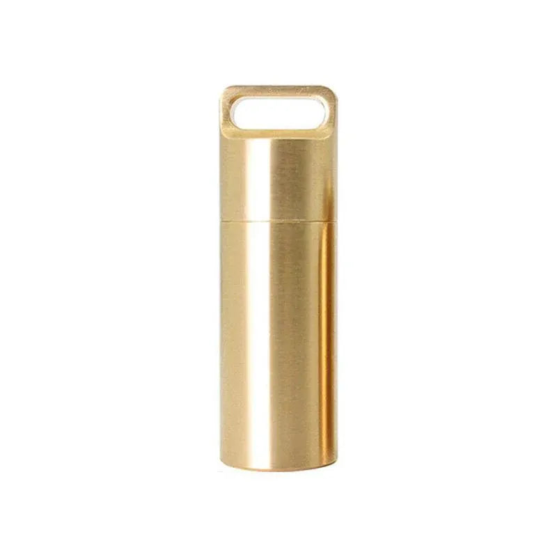 Waterproof Pill Box Case Bottle Brass Container Keyring Medicine Capsule Holder - L V528-BRASSPILLBOX-L-706779