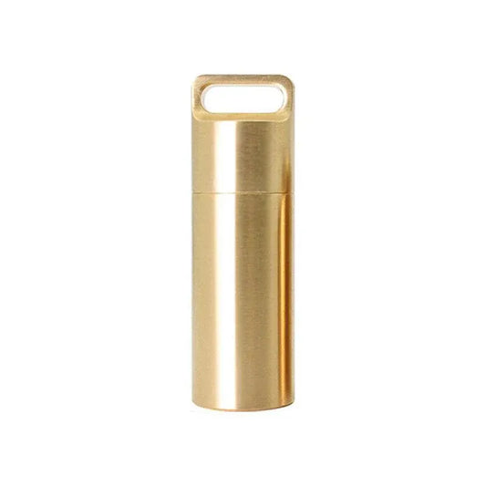 Waterproof Pill Box Case Bottle Brass Container Keyring Medicine Capsule Holder - L V528-BRASSPILLBOX-L-706779