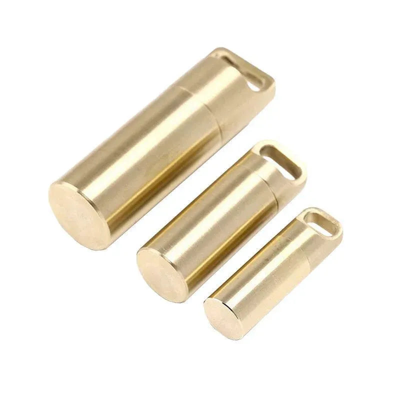 Waterproof Pill Box Case Bottle Brass Container Keyring Medicine Capsule Holder - L V528-BRASSPILLBOX-L-706779