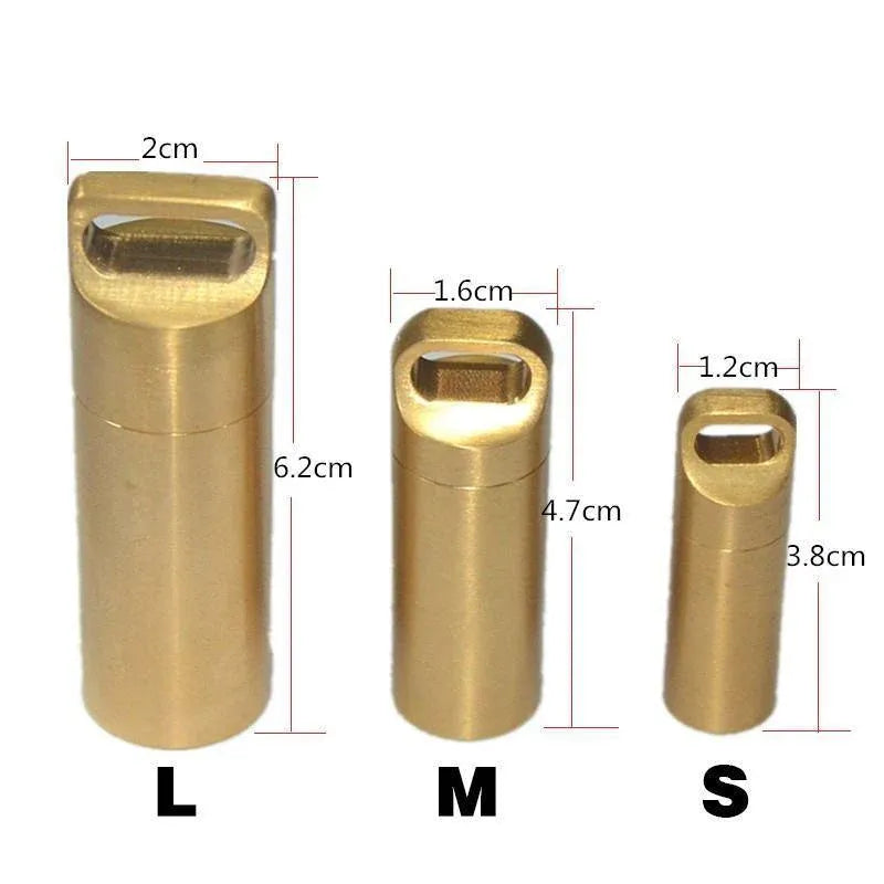Waterproof Pill Box Case Bottle Brass Container Keyring Medicine Capsule Holder - L V528-BRASSPILLBOX-L-706779
