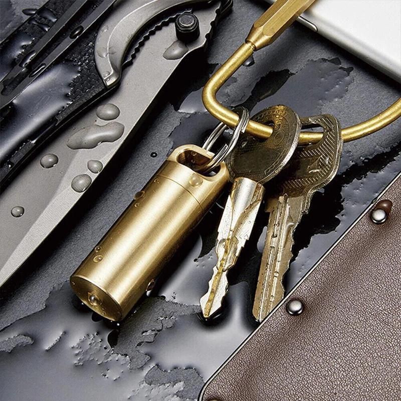 Waterproof Pill Box Case Bottle Brass Container Keyring Medicine Capsule Holder - L V528-BRASSPILLBOX-L-706779